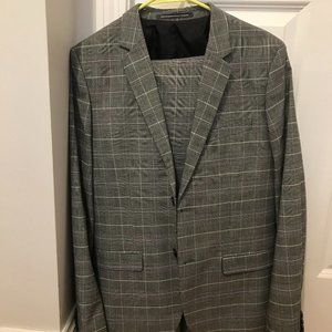 H&M Men's slim gray plaid two piece suit and pants size 38R 33R